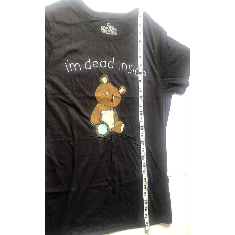 Goodie Two Sleeves Womens Teddy Bear T-SHIRT I'm Dead Inside Black SIZE XL - Picture 4 of 4